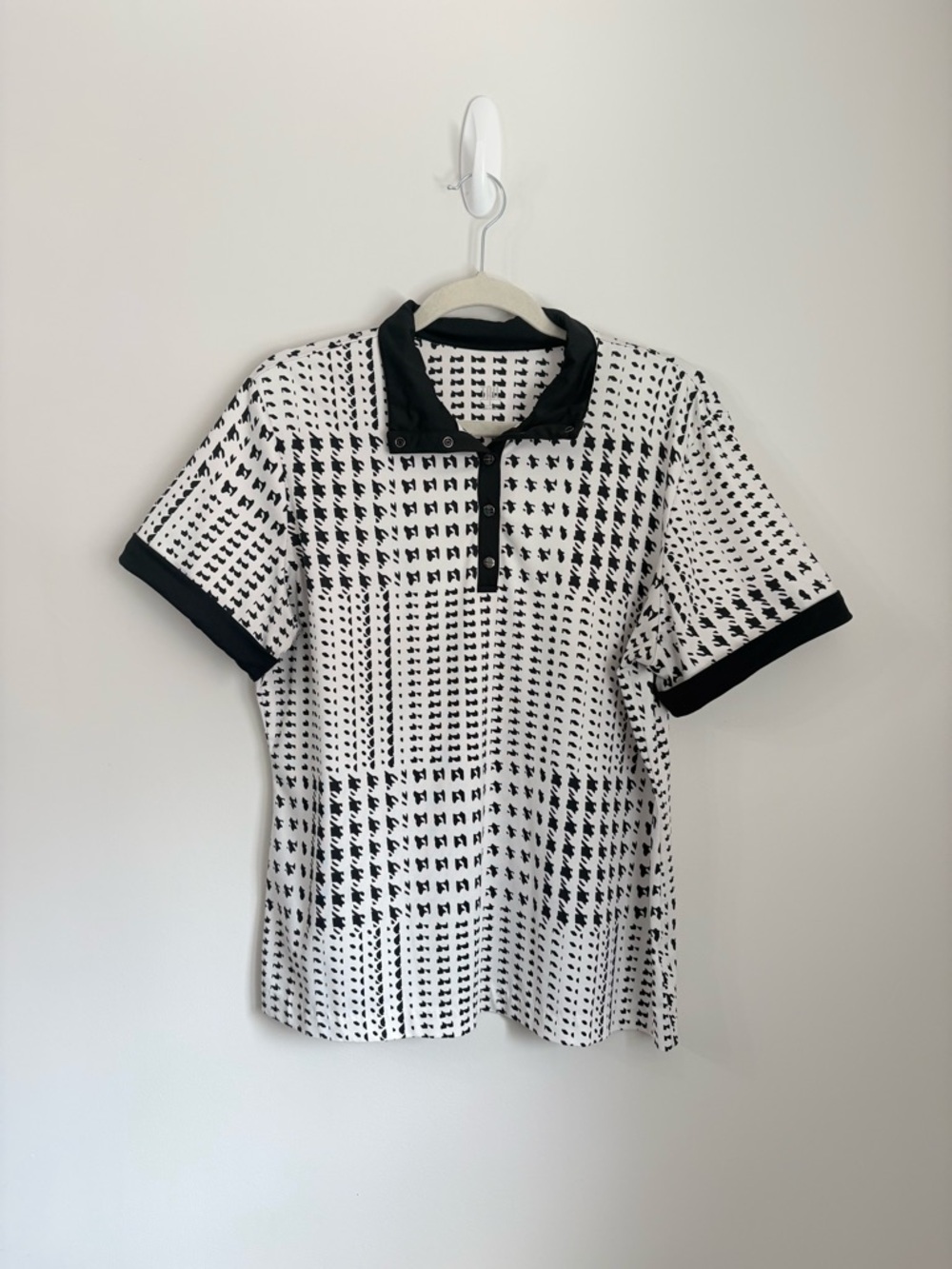 TAIL Houndstooth Snap Collar Golf Polo Shirt Sz L Moisture Wicking Pickleball
